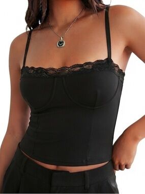 Pinkmstyle Y2K Double Lined Lace Trim Corset Style Cami Top Women’s Size Small